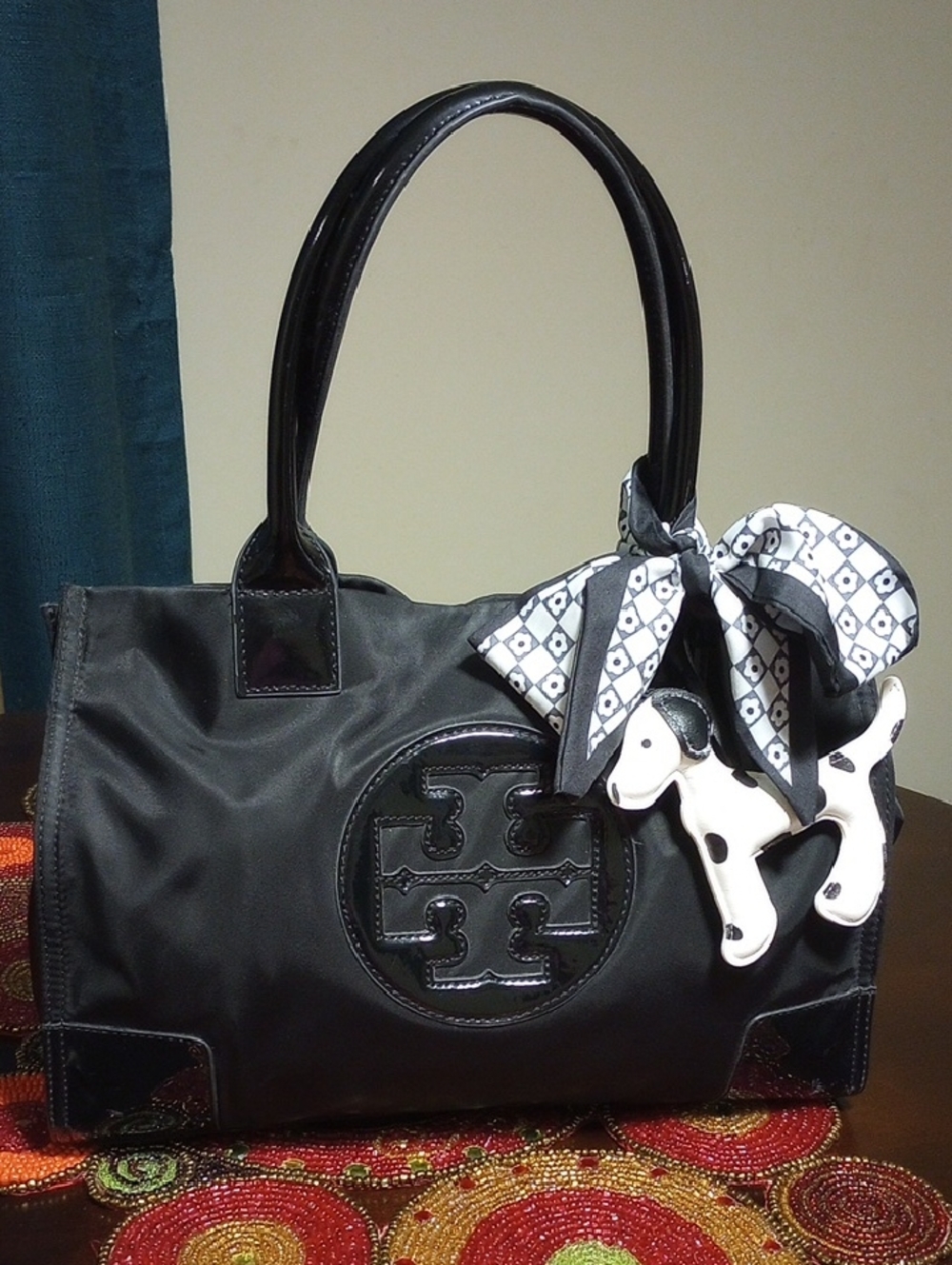 Tory Burch Ella Tote w/Scarf And Charm